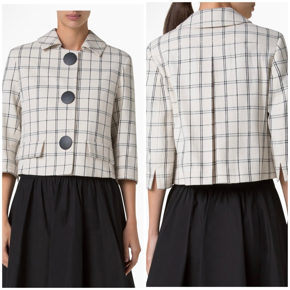 Akris Cream and Black Checkered Blazer